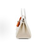 HERMES爱⻢仕 Birkin 20 银扣初雪⽩房⼦包铂⾦包 ⼥款 ⽔泥灰拼⽩⾊拼雾霾蓝